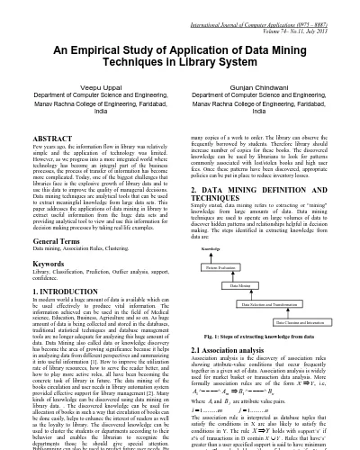 An Empirical Study Of Application Of Data Mining Techniques In Library System