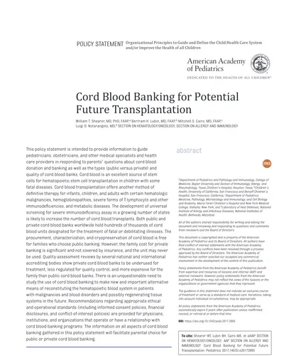 American academy of pediatrics cord blood banking