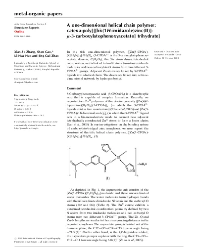 Catena Poly Dibromozinc Ii M 1 2 Bis 4 Pyridyl Ethane A One Dimensional Coordination Polymer