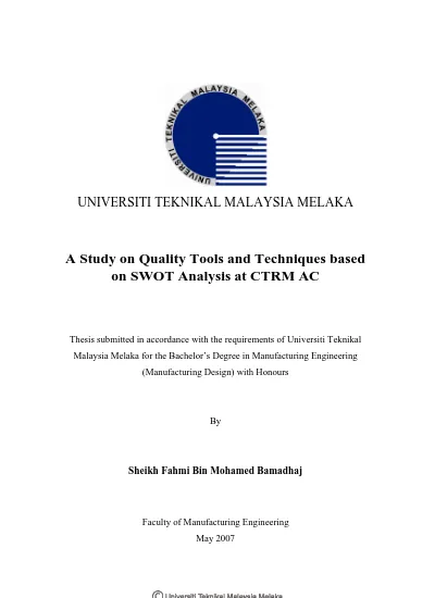 A Study On Quality Tools And Techniques Based On Swot Analysis At Ctrm Ac