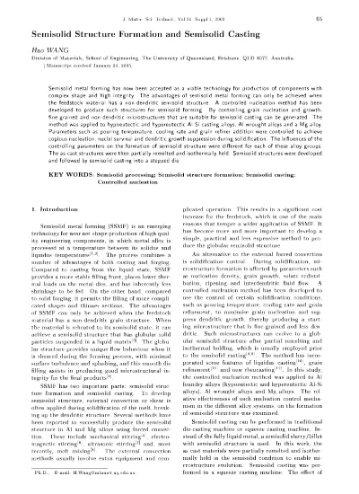 Semisolid Structure Formation And Semisolid Casting