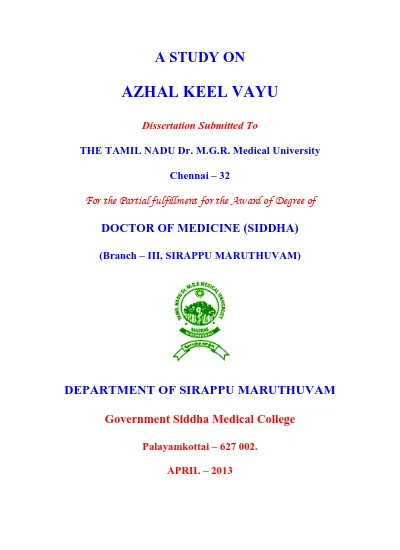 A Study On Vali Azhal Keel Vayu வள அழல க ல வ ய