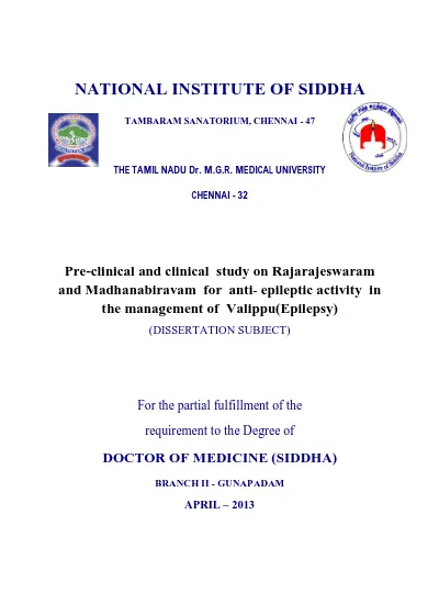Pre Clinical And Clinical Study On Rajarajeswaram And Madhanabiravam For Anti Epileptic Activity In The Management Of Valippu Epilepsy