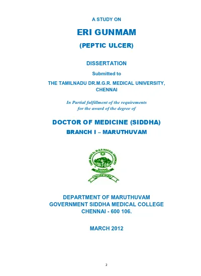 A Study On Eri Gunmam Peptic Ulcer