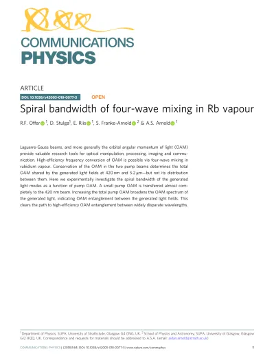 Spiral Bandwidth Of Four Wave Mixing In Rb Vapour