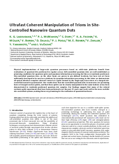 Ultrafast Coherent Manipulation Of Trions In Site Controlled Nanowire Quantum Dots