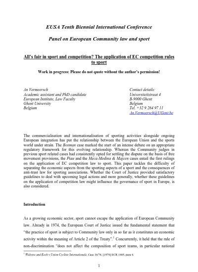 All's fair in sport and competition? The application of EC competition rules to sport