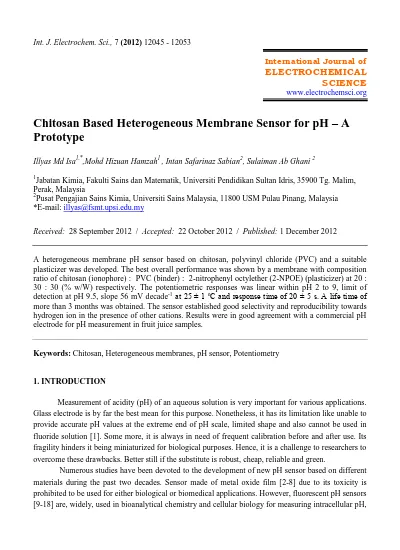 Chitosan Based Heterogeneous Membrane Sensor For Ph A Prototype