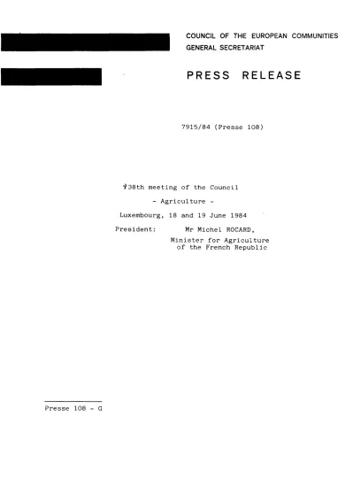 1014th Meeting Of The Council Agriculture Council Press Release 7298 85 Presse 93 Luxembourg 11 12 June 1985