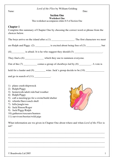 Lord Of The Flies Worksheets