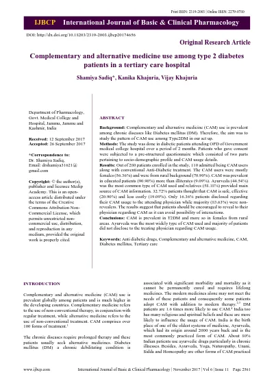 Complementary alternative medicine use among patients with type 2 