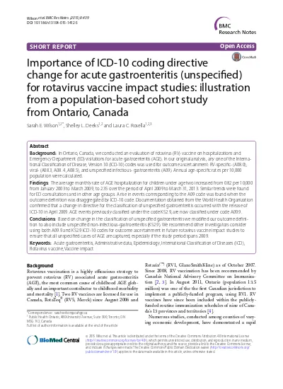 Importance Of Icd 10 Coding Directive Change For Acute Gastroenteritis Unspecified For Rotavirus Vaccine Impact Studies Illustration From A Population Based Cohort Study From Ontario Canada