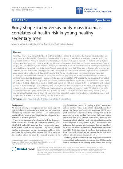 Body Shape Index Versus Body Mass Index As Correlates Of Health Risk In Young Healthy Sedentary Men