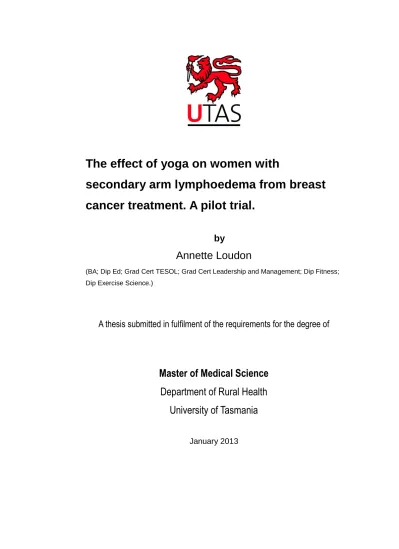 The Effect Of Yoga On Women With Secondary Arm Lymphoedema From Breast Cancer Treatment A Pilot Study