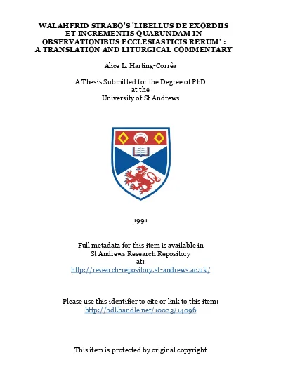 Walahfrid Strabo S Libellus De Exordiis Et Incrementis Quarundam In Observationibus Ecclesiasticis Rerum A Translation And Liturgical Commentary
