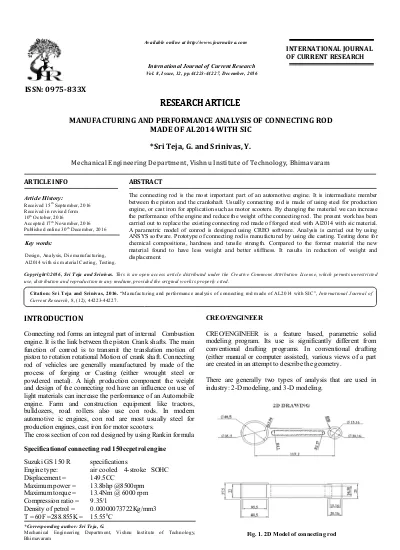 Manufacturing and performance analysis of connecting rod made of AL2014 with SIC