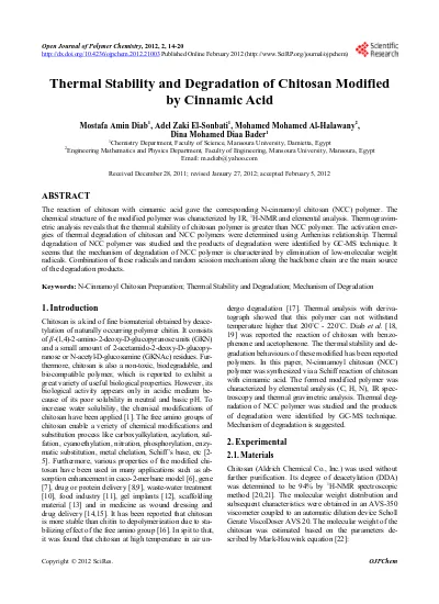 Thermal Stability And Degradation Of Chitosan Modified By Cinnamic Acid