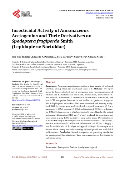 Insecticidal Activity Of Annonaceous Acetogenins And Their Derivatives On Spodoptera Frugiperda Smith Lepidoptera Noctuidae