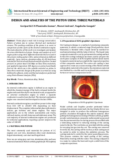 Design and Analysis of the Piston using Three Materials