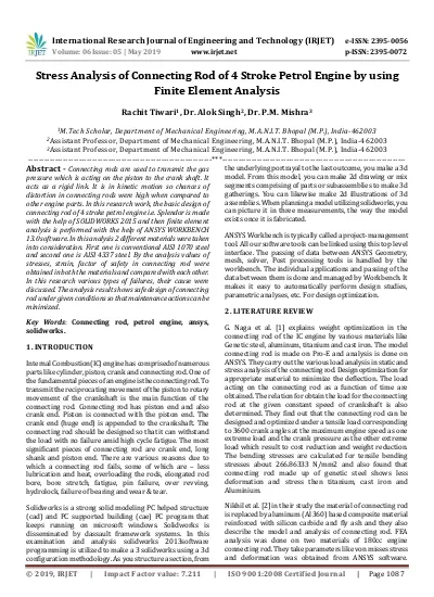 Stress Analysis of Connecting Rod of 4 Stroke Petrol Engine by using Finite Element Analysis