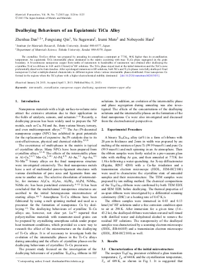 Dealloying Behaviours Of An Equiatomic Ticu Alloy