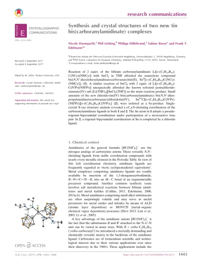 Synthesis And Crystal Structures Of Two New Tin Bis Carboranylamidinate Complexes