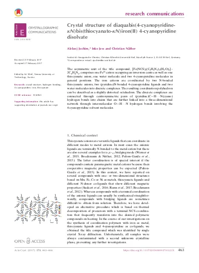 Crystal Structure Of Octakis 4 Methoxypyridinium Bis 4 Methoxypyridine Kn Tetrakis Thiocyanato Kn Ferrate Iii Bis 4 Methoxypyridine Kn Pentakis Thiocyanato Kn Ferrate Iii Hexakis Thiocyanato Kn Ferrate Iii With Iron In Three