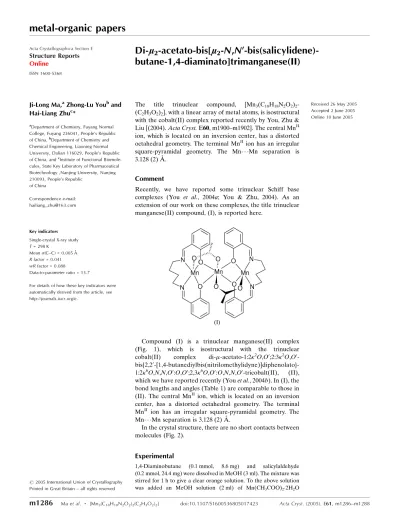 Top Pdf A Linear Trinuclear Coii Coii Coii Complex With M Acetate Bridges Di M Acetato Bis M N N Bis Salicylidene 1 4 Butanediaminato Tricobalt Ii 1library