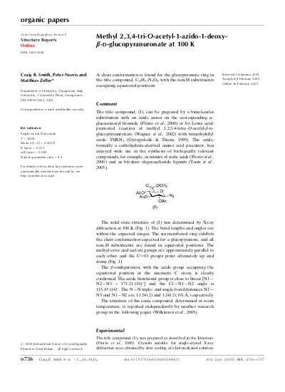 Top Pdf Methyl 2 3 4 Tri O Acetyl 1 Azido 1 Deoxy B D Glucopyranuronate At 100 K 1library