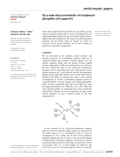 Top Pdf Di M Iodo Bis 1 10 Phenanthroline K2n N Copper I Acetonitrile Solvate 1library