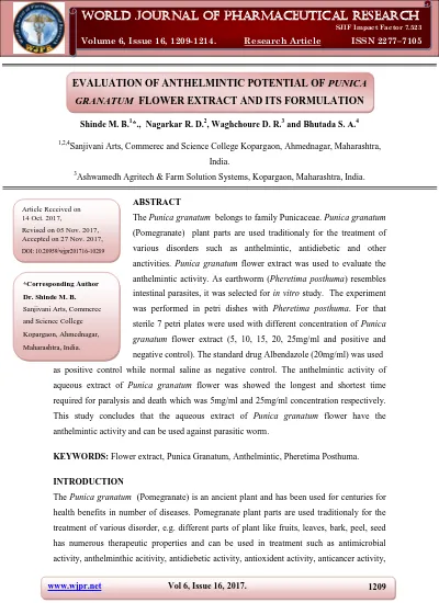 Anthelmintic activity of punica granatum. Papilloma kode icd 10