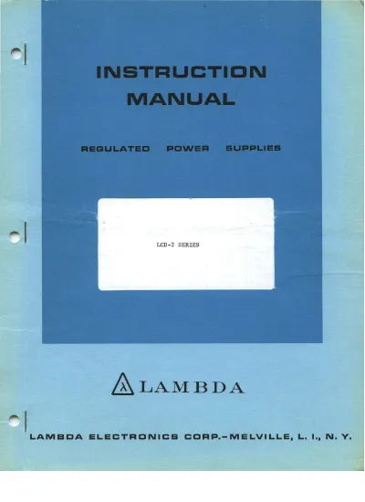 Lambda Electronics Inc LLS-9000 Used Instruction Manual for Power Supply Series 