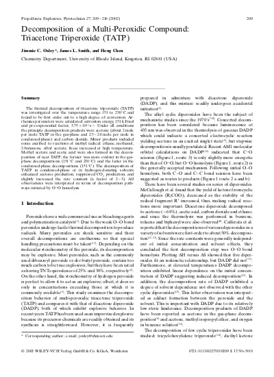 Decomposition Of A Multi Peroxidic Compound Triacetone Triperoxide Tatp Pdf