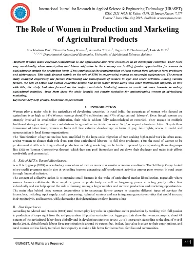 The Role Of Women In Production And Marketing Of Agricultural Products