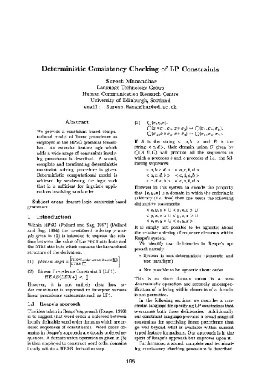 Deterministic Consistency Checking Of Lp Constraints