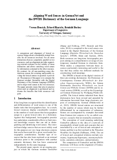 Aligning Word Senses In Germanet And The Dwds Dictionary Of The German Language