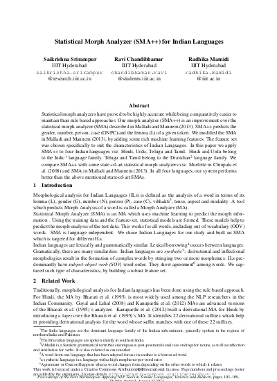 Statistical Morph Analyzer (SMA++) for Indian Languages