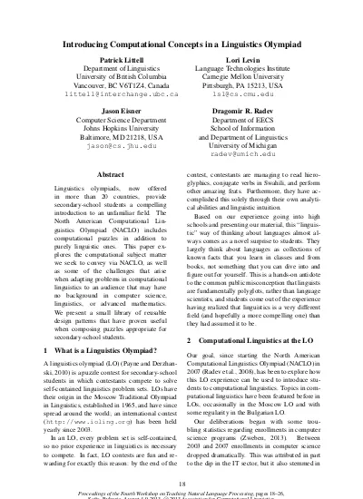 Learning From Ozclo The Australian Computational And Linguistics Olympiad