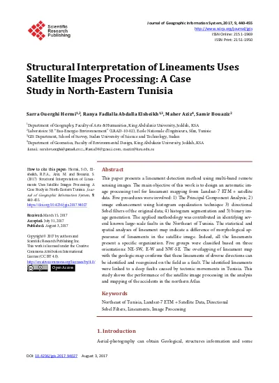 Structural Interpretation Of Lineaments Uses Satellite Images Processing A Case Study In North Eastern Tunisia