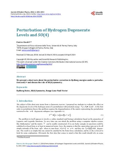 Perturbation of Hydrogen Degenerate Levels and SO(4)