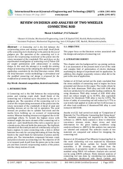 Review on Design and Analysis of Two Wheeler Connecting Rod