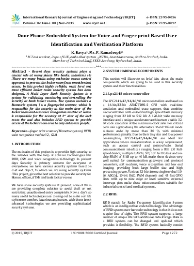 Door Phone Embedded System for Voice and Finger print Based User Identification and Verification Platform