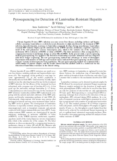 Pyrosequencing For Detection Of Lamivudine Resistant Hepatitis B Virus