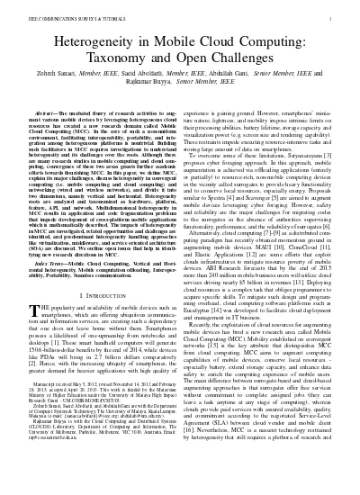 Heterogeneity In Mobile Cloud Computing Taxonomy And Open Challenges