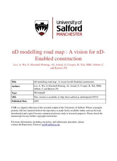 Nd Road Construction Map Nd Modelling Road Map : A Vision For Nd Enabled Construction