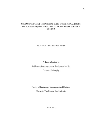 Good governance in National Solid Waste Management Policy (NSWMP 