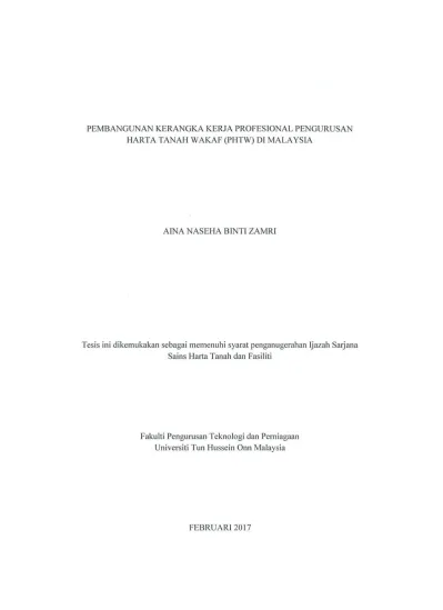 Pembangunan Kerangka Kerja Profesional Pengurusan Harta Tanah Wakaf Phtw Di Malaysia