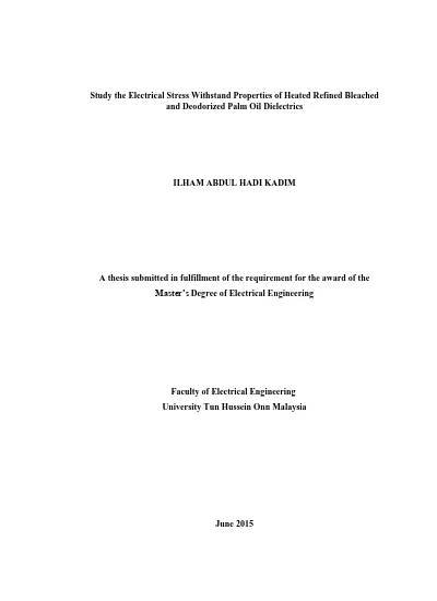 Study The Electrical Stress Withstand Properties Of Heated Refined Bleached And Deodorized Palm Oil Dielectrics