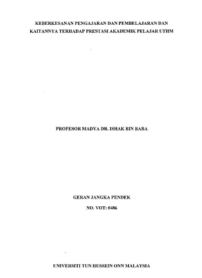 Keberkesanan pengajaran dan pembelajaran dan kaitannya 