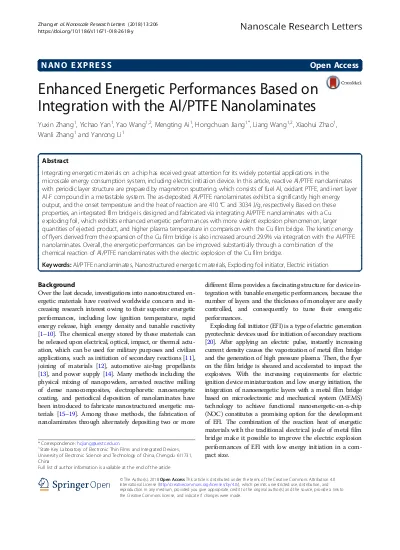 Enhanced Energetic Performances Based on Integration with the Al/PTFE Nanolaminates